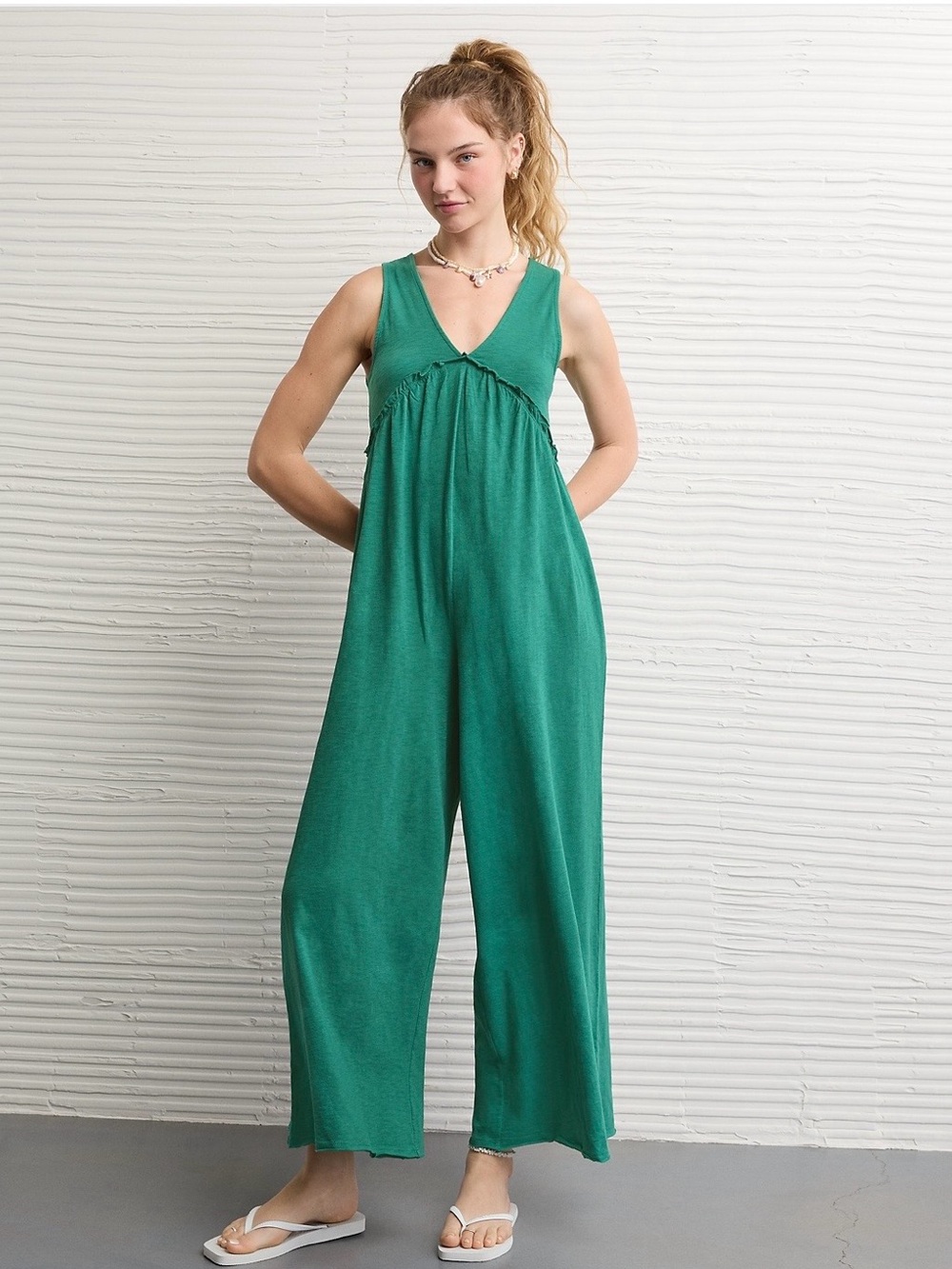 American Eagle Sunchaser Knit V Neck Jumpsuit
